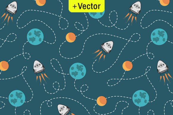 Download Moonlanding Spaceships Teal Kids Pattern - Kids pattern Collection